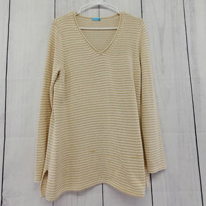 J. McLaughlin Beige and White Chevron Knit Long sleeve V Neck Sweater EUC Large